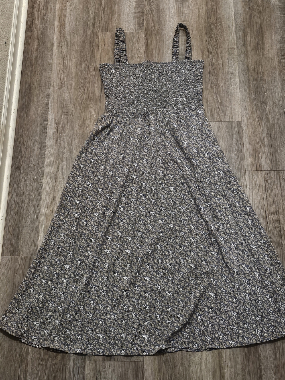entro Navy and Cream Paisley Smocked Maxi Dress
